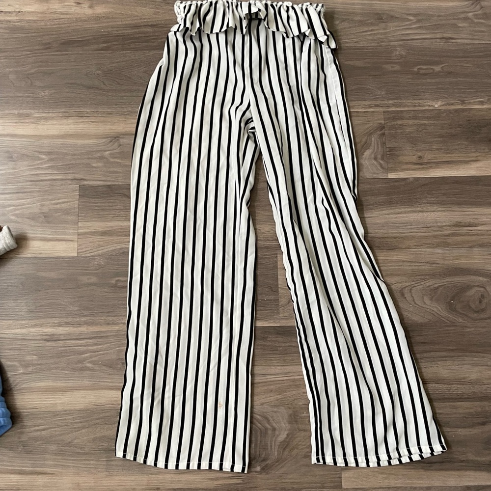 Black and White Wide Leg Striped Jumpsuit